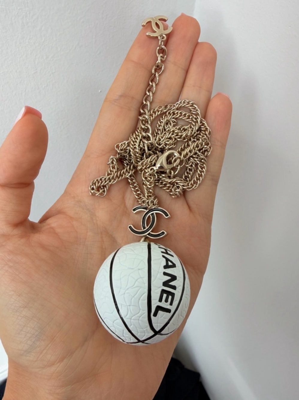 Chanel Basketball Pendant Necklace White & Black